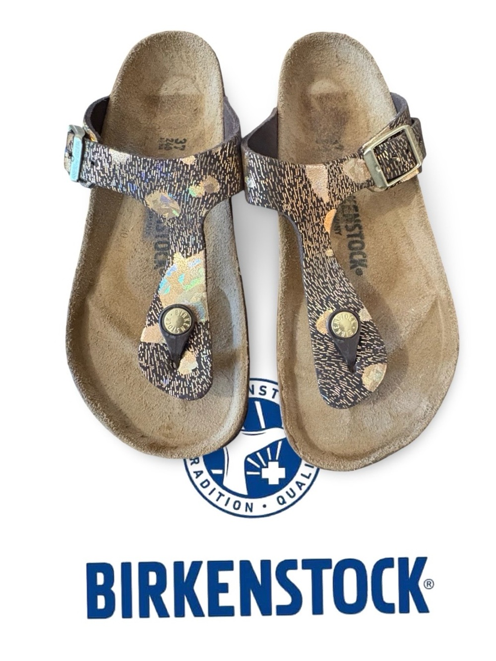 Birkenstock Gizeh Black Multi Metallic Shifting Purple Gold Sandals 37 - Picture 3 of 14